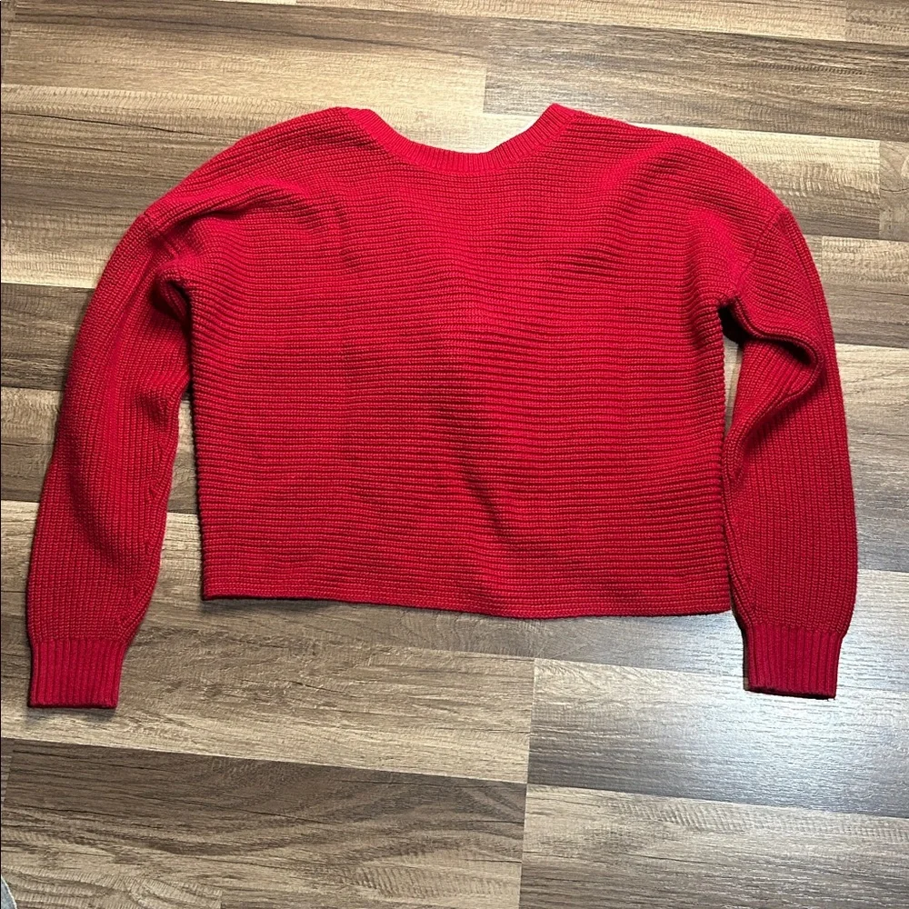 Hollister Twist Open Back Loose Fit V Neck Long Sleeve Cozy Sweater Rust - Picture 6 of 6